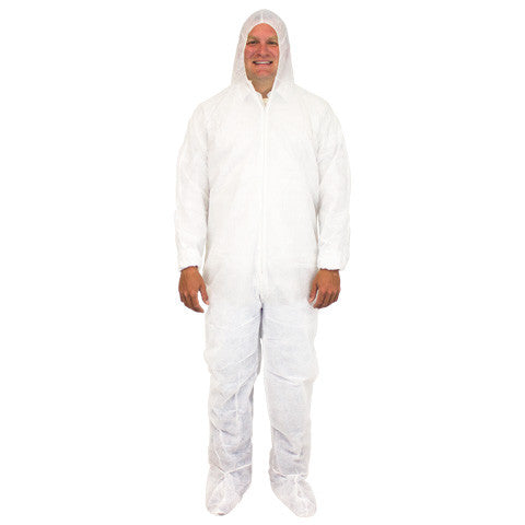 Safety Zone Polypropylene Coveralls with Hood and Feet (25/Case)