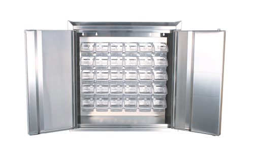 Jamco Model KP130  Stainless Steel Wall Mount Cabinet with Bins